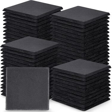 Set of Slate Coasters, GOH DODD 4 Inch Black Stone Coasters Set, Laser Engraved Blank Coasters with Anti-Scratch Bottom for Home, Office, Kitchen, Apartment, Bar, Square (72)