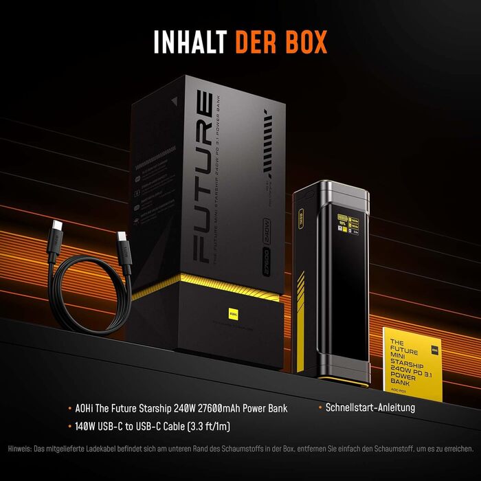 Power Bank AOHI 240W для ноутбуків 27600mAh (99.3Wh) з підтримкою PD 3.1. Ідеально для MacBook Pro, iPad Pro, iPhone, Galaxy, Steam Deck. Сірий колір.