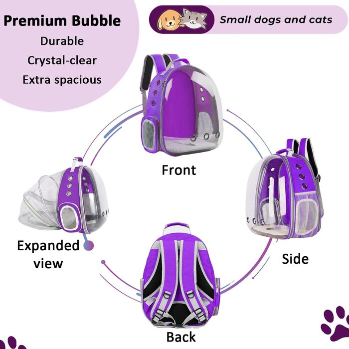 Розширюваний рюкзак для котів та маленьких собак, переноска-рюкзак з прозорим вікном, для подорожей та прогулянок (фіолетовий)