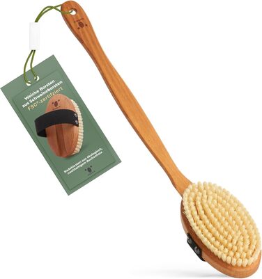 Premium Bath Brush/Body Brush – FSC certified, natural bristles (sisal & horsehair) & cord – body brush with long handle for back, dry & wet brush – 100% Made in Germany (SOFT bristles (bristles made of boar bristles))