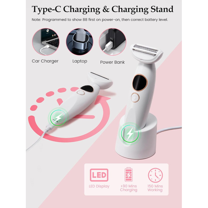 Електричний жіночий епілятор Deciniee Lady Shavers 5-в-1: для бікіні, обличчя, носа, брів, рук та ніг. Зручний для вологого та сухого використання.