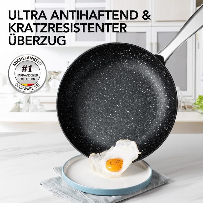Набір каструль та сковорідок Michelangelo Kochtopf Set 10 шт. з кришкою, індукційне дно, чорний, з сито-кришкою та пароваркою