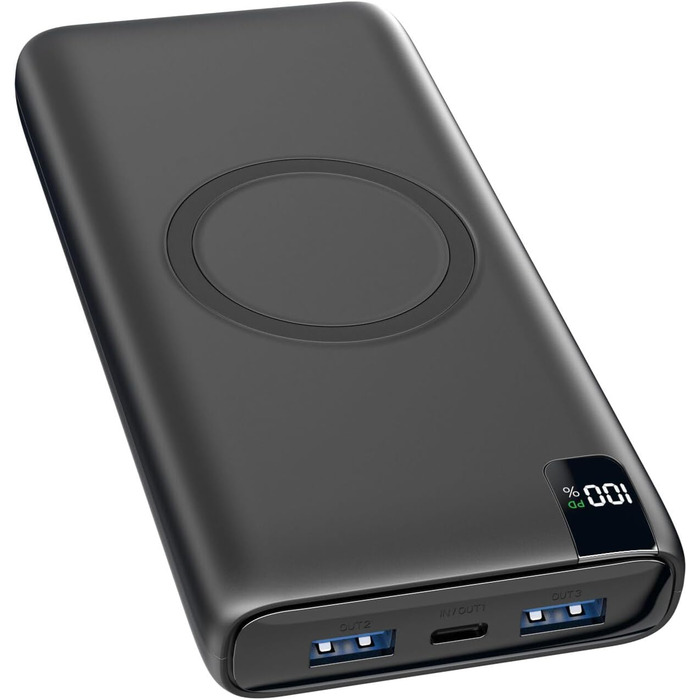 Power Bank BRENCIL 27000mAh з бездротовою зарядкою 15W, PD/QC, USB-C, чорний