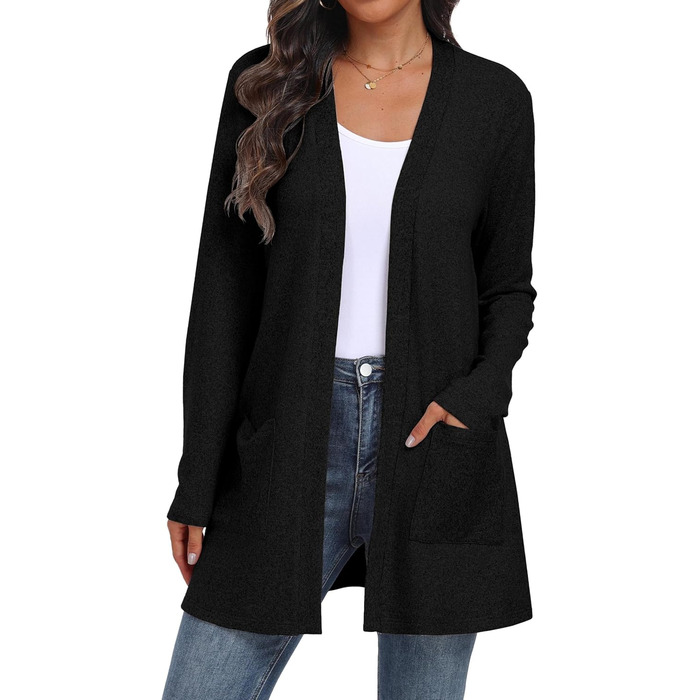 Жіночий в'язаний кардиган QIXING з кишенями | Елегантний, зручний та теплий | Зелений (XL, Чорний)