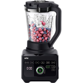Блендер Braun PowerBlend 9 JB9040, 1600 Вт, скляна чаша, 18 програм, 10 швидкостей, функція гарячих супів, самоочищення, товкач, чорний