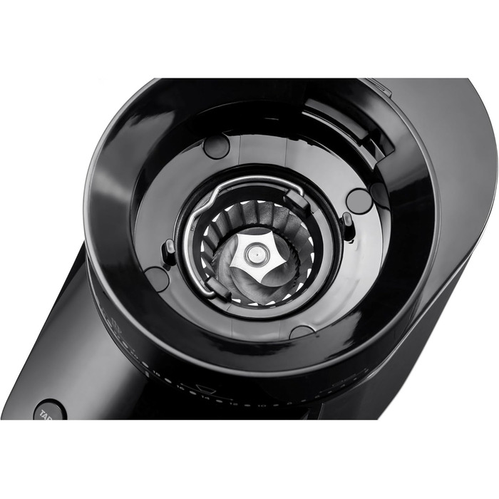 Електрична кавомолка Tchibo з вбудованими вагами, з нержавіючої сталі, конічні жорна, 26 ступенів помолу, чорно-срібна