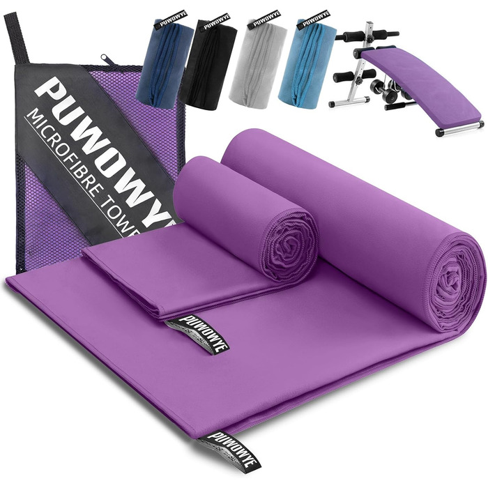 Набір рушників з мікрофібри PUWOWYE (2 шт.): великий (160x80 см) + маленький (80x40 см), швидковисихаючі, для спорту, відпочинку, подорожей