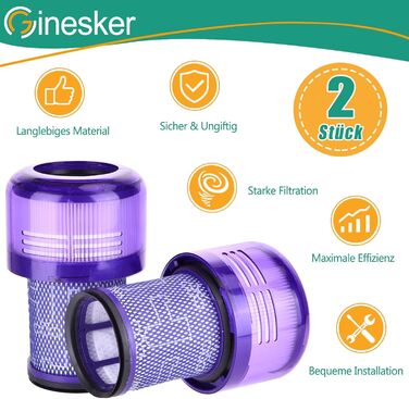 Фільтри для пилососа Dyson V7 V8: комплект 2 шт. HEPA-фільтр після мотора та 2 попередні фільтри. Замінники DY-96566101, DY-96747801 (V12-2P)