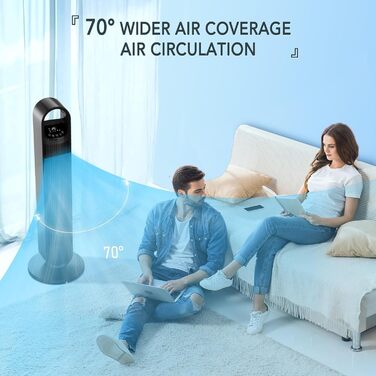 Турбовентилятор з пультом керування 92 см, мобільний, з коливанням 70°, таймер 1-12 годин, 3 режими, 3 швидкості, матовий, сірий