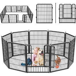 Металевий вольєр для собак на 10 панелей, 81,3 см, для собак різних розмірів, вольєр для собак, переносний забіг, вольєр для цуценят, з дверцятами, 69,8 см x 81,3 см