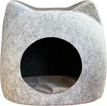 Кішка Будиночок з Фетру для Кішок. М'яке Ліжко-Гніздище для Кота (Сірий, Великий).