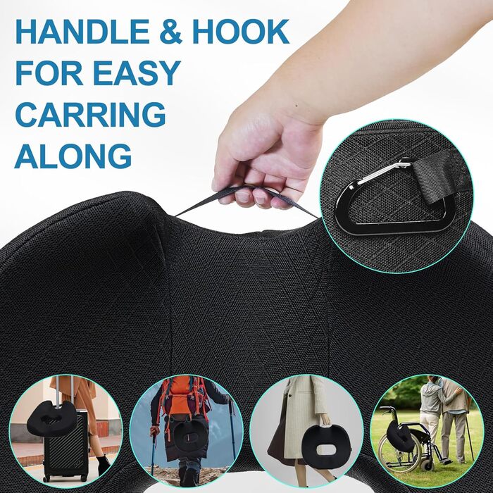 Ортопедична подушка для сидіння (кільце) для геморою та куприкового болю, подушка у формі пончика, Memory Foam, чорна, стандартна