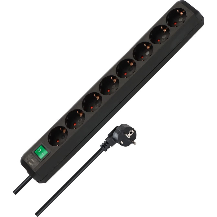 Бренненштуль Eco-Line, мережевий фільтр 8 розеток з вимикачем та захистом від дотику (3м, чорний)