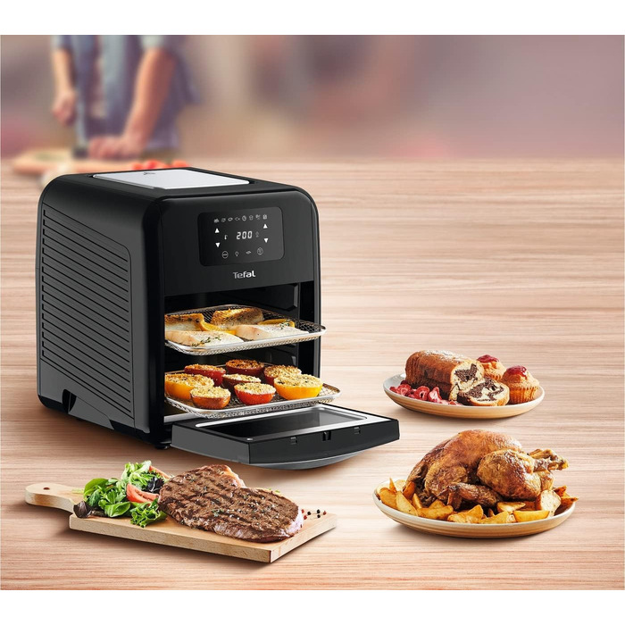 Аерофритюрниця Tefal Easy Fry Oven & Grill 9-в-1, 11 л, 6 порцій, 7 аксесуарів, 8 програм, онлайн-рецепти, без масла, швидка, енергоощадна, чорна