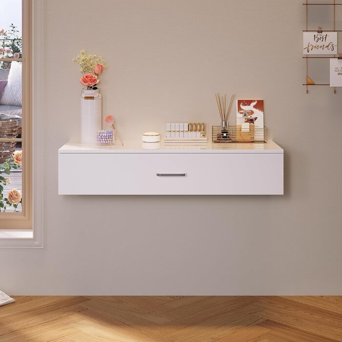 SONNI туалетний столик з LED-підсвіткою, дзеркалом HD, 3 кольори, 10 рівнів яскравості, комод з шухлядами для косметики, білий, 100x36,5x20 см, для спальні