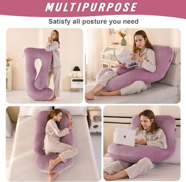 Подушка для вагітних Otauoaea J-подібної форми, подушка для годування XXL, подушка для сну на боці, 145x70 см (рожева, велюр)