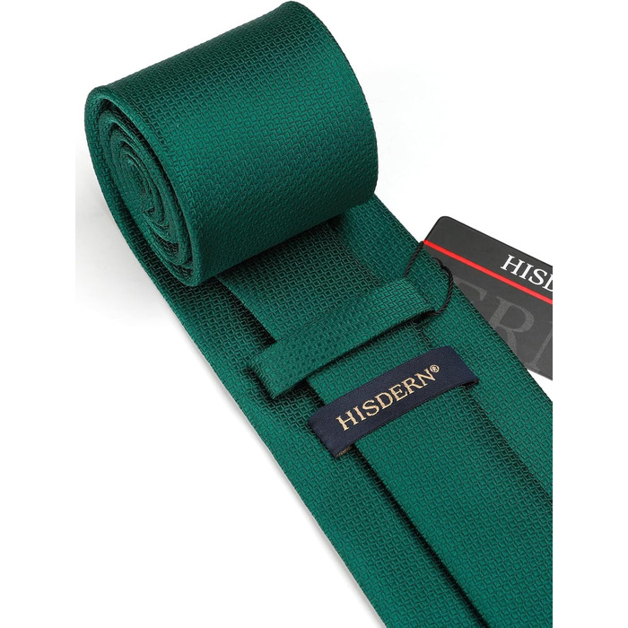 HISDERN Комплект краватки для весілля: краватка в клітинку, нагрудна хустинка, краваткова застібка, ґудзики для краватки (темно-зелений)