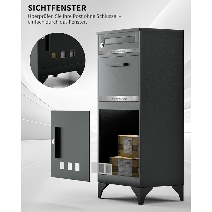 Поштовий ящик антрацит з гравіюванням, персоналізований, 2-в-1, нержавіюча сталь, з відділенням для газет та посилок (XXL)