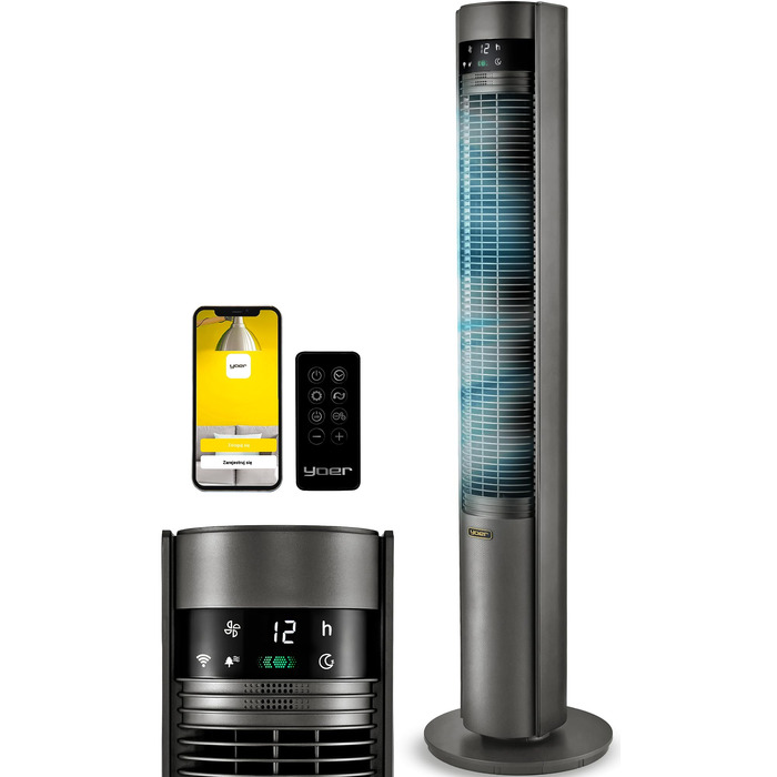 Вентилятор баштовий YOER CoolWhisper TF07G Wi-Fi, 12 швидкостей, іонізатор, 12м, сірий металік