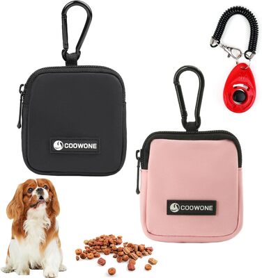 Сумка для ласощів для собак COOWONE з тренувальним клікером, водонепроникна, з тримачем для пакетів, чорна та рожева