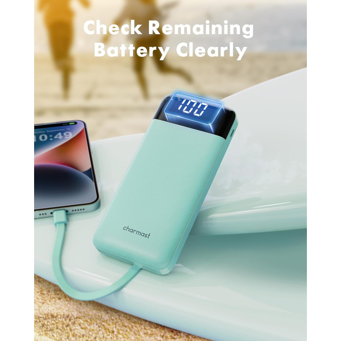 Power Bank Charmast 10000mAh з 6 виходами, USB-C, LED-дисплеєм, 4 кабелями, для iPhone, Huawei, Samsung