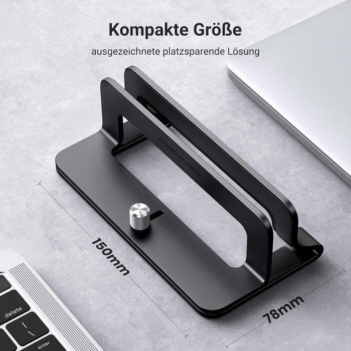 Підставка для ноутбука UGREEN з алюмінію, 3 слоти | Вертикальна підставка для MacBook, iPad, Huawei, Surface, Dell, HP | Чорний