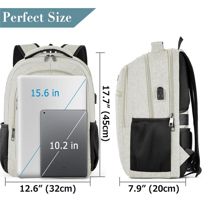 Рюкзак BIKROD для чоловіків та жінок, шкільний рюкзак для хлопчиків та дівчаток-підлітків, 15.6 дюймів, для ноутбука, робочий, для подорожей, кемпінгу, USB-порт для зарядки, 15.6 дюймів (15.6 дюймів, Бежевий)