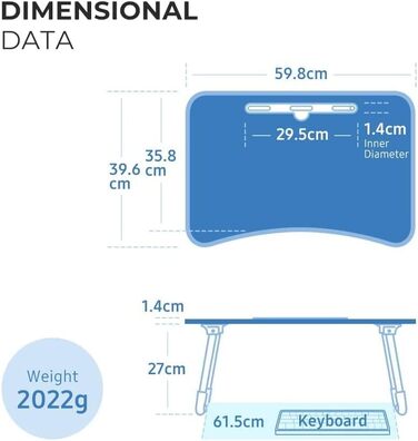 Стіл для ноутбука в ліжко, складаний, портативний: стіл для читання, піднос для сніданку, стіл для ноутбука, з тримачем для напоїв, 60 x 40 см, чорний