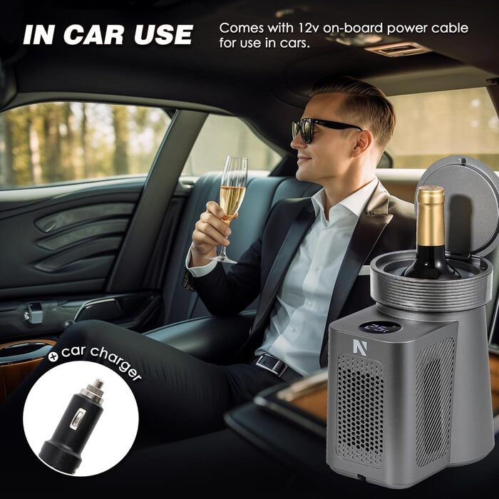 NEWTRY Електричний охолоджувач вина, для 750мл пляшок, з кабелем, для дегустацій при низькій температурі