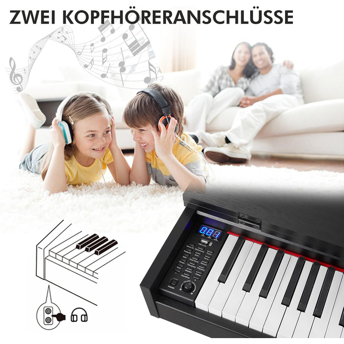 Електронне піаніно MUSTAR 88 клавіш з табуретом, цифрове піаніно, чорне. USB/MIDI, LCD, для початківців