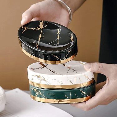 Миска для мила з імітацією мармуру FülleMore, кераміка, чорний колір, 12x8.5 см