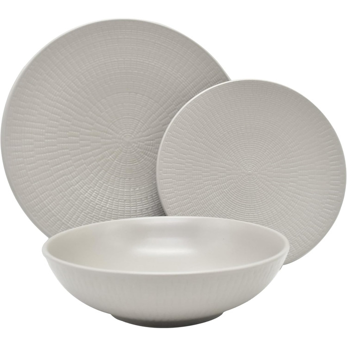 Набір посуду Vintage Tafelservice 'Blanka' від ECHTWERK (18 предметів) для 6 осіб. Стильний сервіз з текстурованого фарфору: 6 тарілок, 6 глибоких тарілок, 6 супових тарілок, кремовий колір.