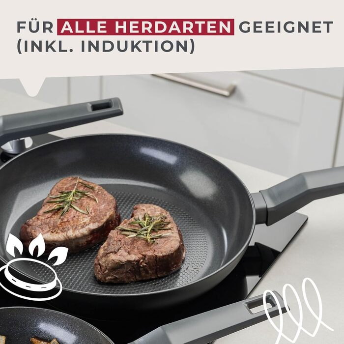 Сковорода Fackelmann Statement 24 см з керамічним покриттям – антипригарна сковорода з переробленого алюмінію, з вафельною структурою дна, для всіх типів плит (включно з індукцією), без PFAS, 24 см