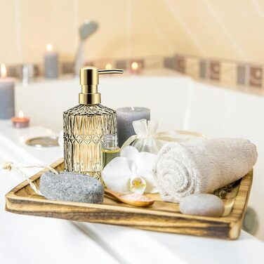 Набір аксесуарів для ванної кімнати з 5 предметів, золото, скло: диспенсер для лосьйону, мильниця, тримач для зубних щіток, стакан, ватні палички. Сучасний дизайн, вінтажний подарунок