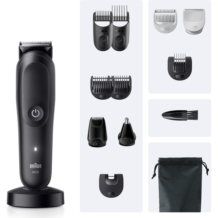 Braun Multigroom Series 5 AIO5545: Триммер 9-в-1 для бороди, волосся та тіла, водонепроникний, з 13 насадками