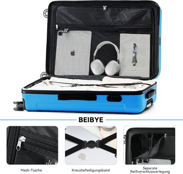Чохол-валіза Beibye: валіза-роликовий багаж з кодовим замком, 4 колеса (Чорний, Цяново-синій, Набір валіз)