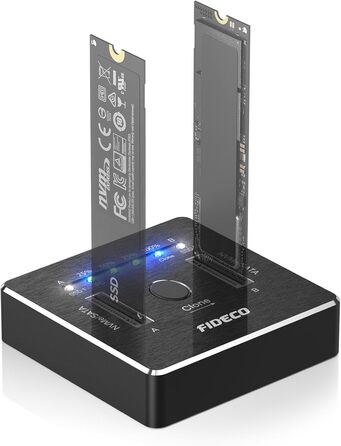 Док-станція для SSD FIDECO M.2 NVMe SATA, USB 3.2 Gen 2 (20Gbps), алюмінієвий корпус, підтримка клонування, UASP, TRIM