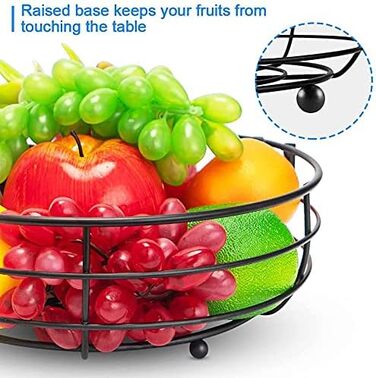 Металева фруктова корзина Stöckig з підставкою для бананів, чорна | Сучасна корзина для кухні