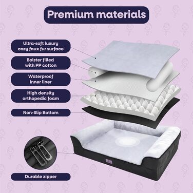 Ортопедичне ліжко для собак великих порід, диванчик для собак з високим бортиком, ліжко для домашніх тварин, собаче ліжко-софа, бавовняне льон та штучне хутро (Сірий, L(90 * 68 * 20 см))