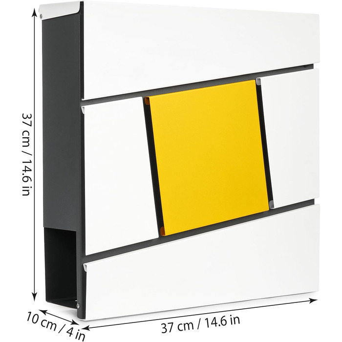 Поштовий ящик BRUBAKER Yellow Square з газетницею, жовтий - сучасний настінний поштовий ящик з алюмінію, 2 ключі, жовто-білий-антрацит