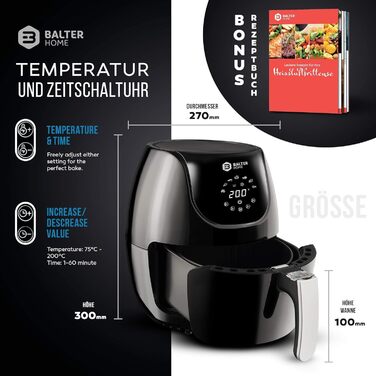 Бальтер Фритюрниця з гарячим повітрям Air Fryer XXL з міні-печі та дегідратором, 10 програм, HL-1200