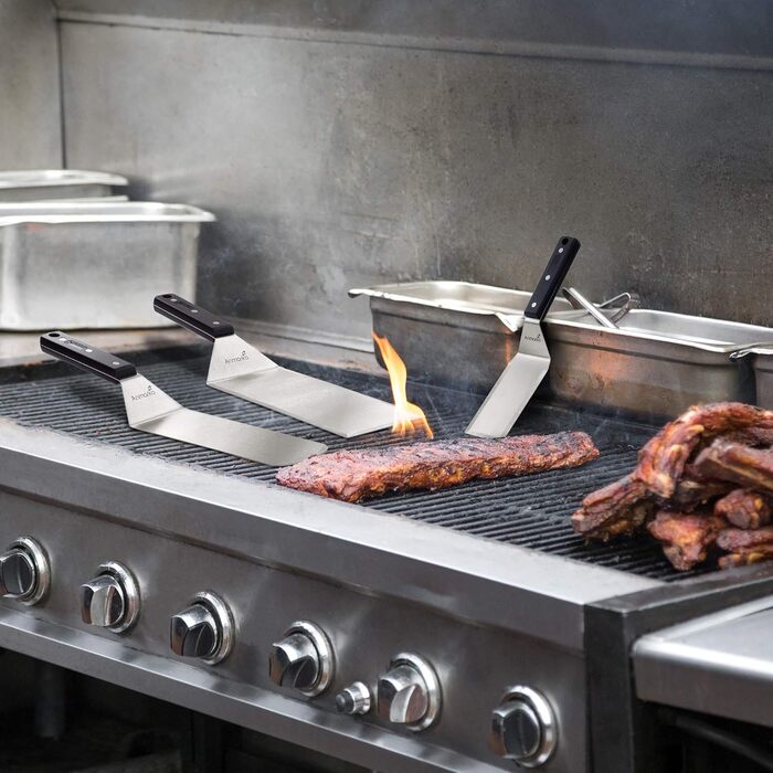 Набір для гриля з нержавіючої сталі: лопатка та помічник для смаження м'яса та гамбургерів - для дому та вулиці