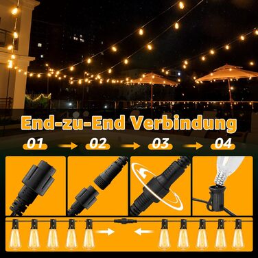 Ланцюжок вогнів Ollny для вулиці 5м, 13+1 ST38, LED, для саду, кемпінгу, вечірок