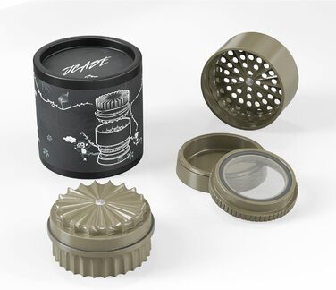 Toothless herb grinder Ø 63 mm | Nano-ceramic coated for non-stick grinding | 5-piece with integrated storage container in the lid (Mud)