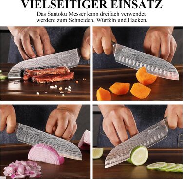Японський ніж Sunnecko Santoku 17см - професійний кухонний ніж для приготування їжі, ніж шеф-кухаря, ніж для овочів та м'яса