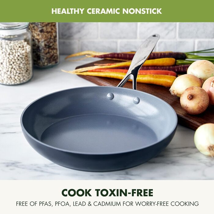GreenPan Valencia Pro Ceramic Non-Stick Fry Pan - 28cm, PFAS-Free, Stainless Steel Handle, Induction, Oven & Dishwasher Safe, Grey