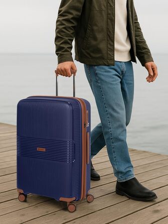Набір валіз Eco Edition 3 шт. з жорстким корпусом | Розширювані валізи з дельфіновою блискавкою, міцний та легкий матеріал, 4 подвійні колеса & TSA-замок | Для жінок та чоловіків (Navy, валіза M (67 см) розширювана)