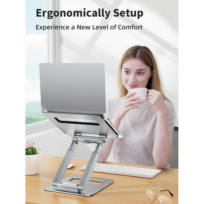 Adjustable Laptop Stand for Desk - Telescoping Design, Ergonomic Riser for 10-17 Inch Laptops (Silver)