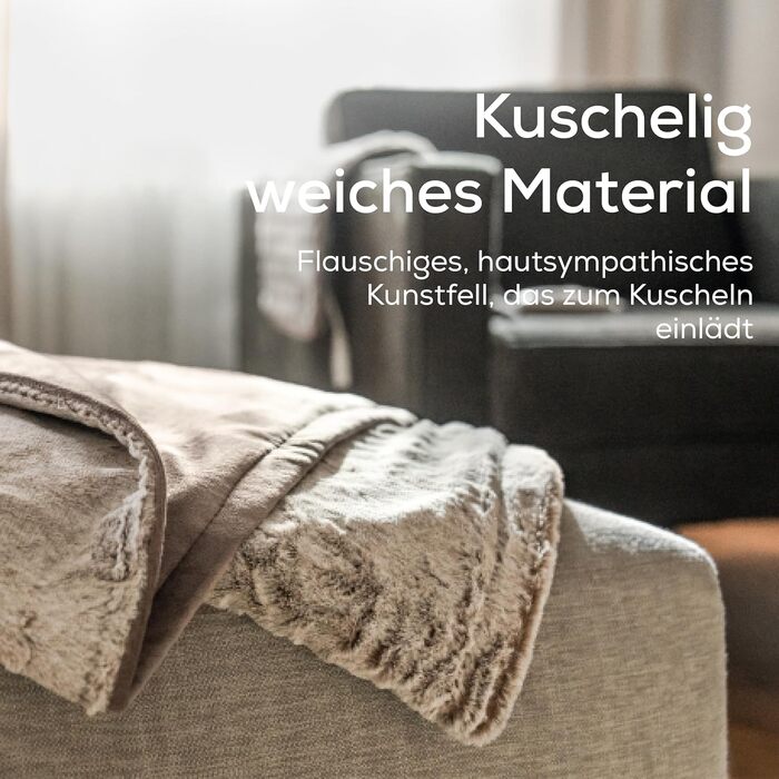 Електрична ковдра Beurer HD 75 Nordic з штучним хутром, 6 температурних режимів, автовимкнення, 180x130 см, бежево-коричнева