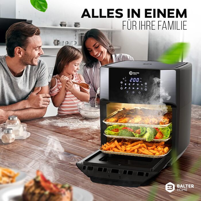 Мультипечі Airfryer Balter HL-1200 XXL: аерофритюрниця, міні-духовка та дегідратор 12л, 10 програм, чорна